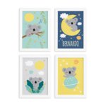 Quadros Coala Nome Personalizado 4un Moldura Branca 22x32cm