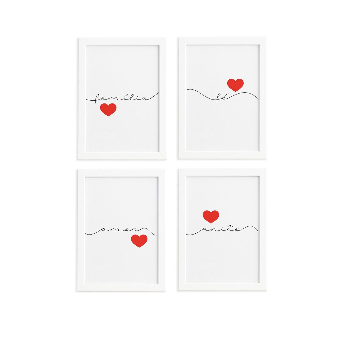 Quadros Frases Fé e Família Moldura Branca 33x43cm Kit 4un