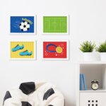 Quadros Futebol Infantil Kids kit 4un Moldura Branca 22x32cm