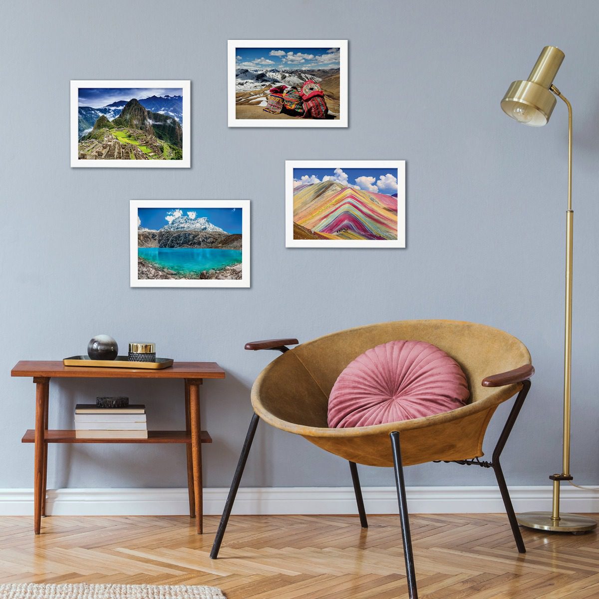Quadros com Paisagens Peru Moldura Branca 33x43cm Kit 4un