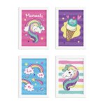 Kit Quadros Unicórnios Arco Iris Nome Personalizado