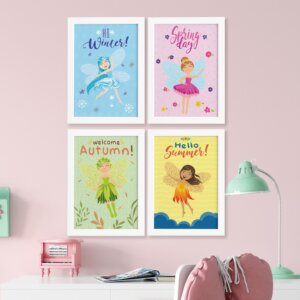 Quadros Fadas e Flores para Menina Mold Branca 22x32 Kit 4un,Quadros Fadas e Flores para Menina Mold Branca 22x32 Kit 4un