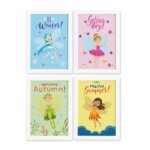 Quadros Fadas e Flores para Menina Mold Branca 33x43 Kit 4un