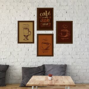 Quadros Cantinho do Café Moldura Marrom 22x32cm Kit 4un