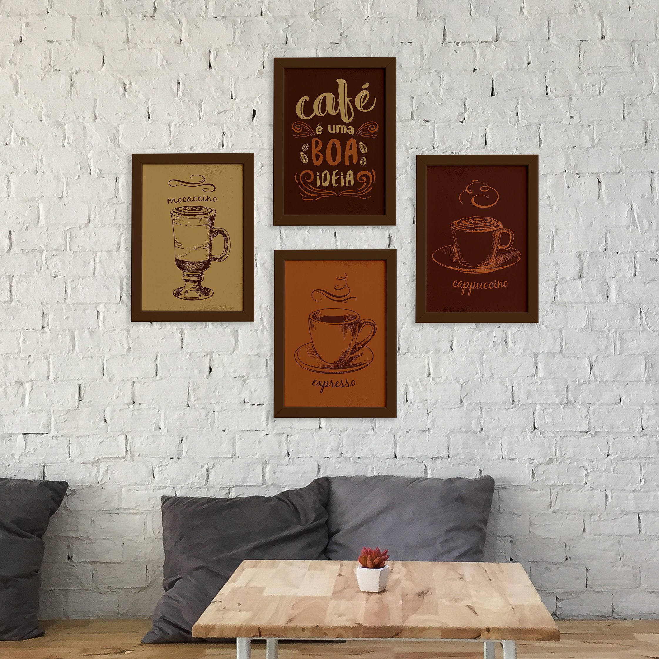 Quadros Cantinho do Café Moldura Marrom 22x32cm Kit 4un