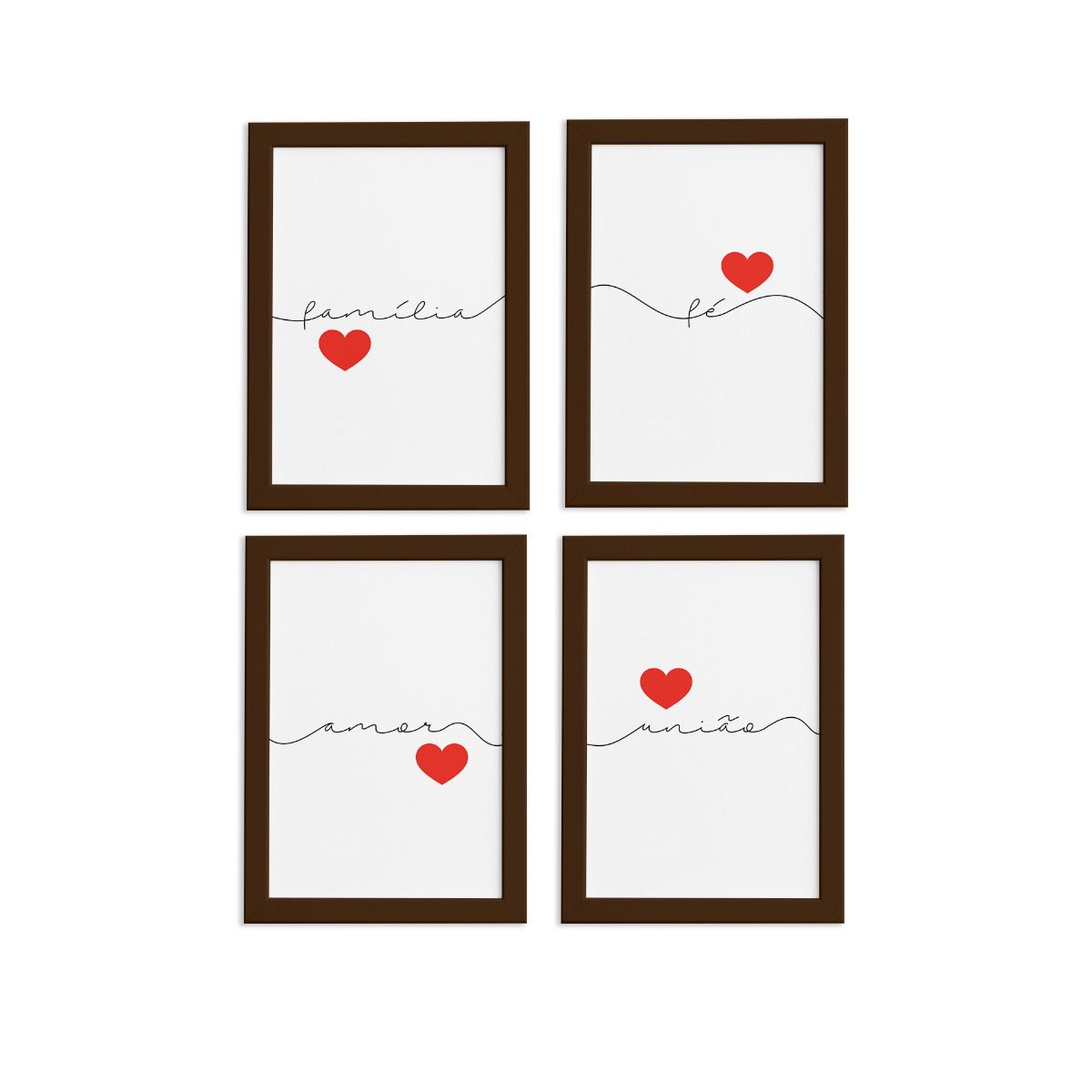 Quadros Frases Fé e Família Moldura Marrom 22x32cm Kit 4un