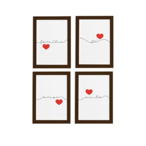 Quadros Frases Fé e Família Moldura Marrom 33x43cm Kit 4un