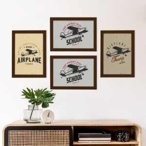 Quadros Vintage Frases Aviões Moldura Marrom