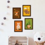 Quadros Animais do Outono Kit 4un Moldura Marrom 22x32cm