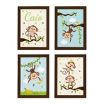 Quadro Macaco Nome Personalizado 4un Moldura Marrom 22x32cm