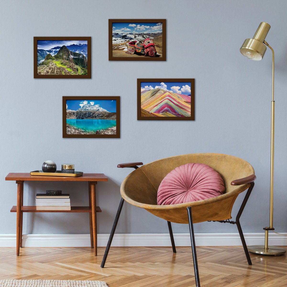 Quadros com Paisagens Peru Moldura Marrom 22x32cm Kit 4un