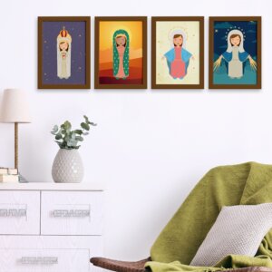 Quadros Religiosos Virgem Maria Moldura Marrom 22x32 Kit 4un,Quadros Religiosos Virgem Maria Moldura Marrom 22x32 Kit 4un