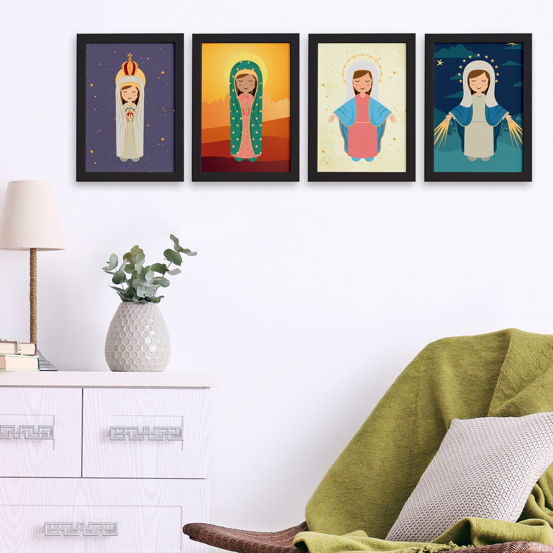 Quadros Nossa Senhora Virgem Maria Mold Preta 22x32 Kit 4un,Quadros Nossa Senhora Virgem Maria Mold Preta 22x32 Kit 4un