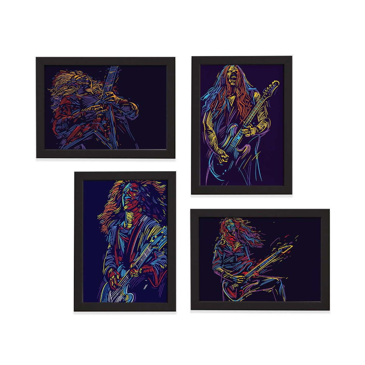 Quadros Abstratos Guitarristas Moldura Preta 22x32cm Kit4un