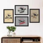 Quadros Vintage Quarto de Casal Frases Aviões Moldura Preta 22x32cm Kit 4un