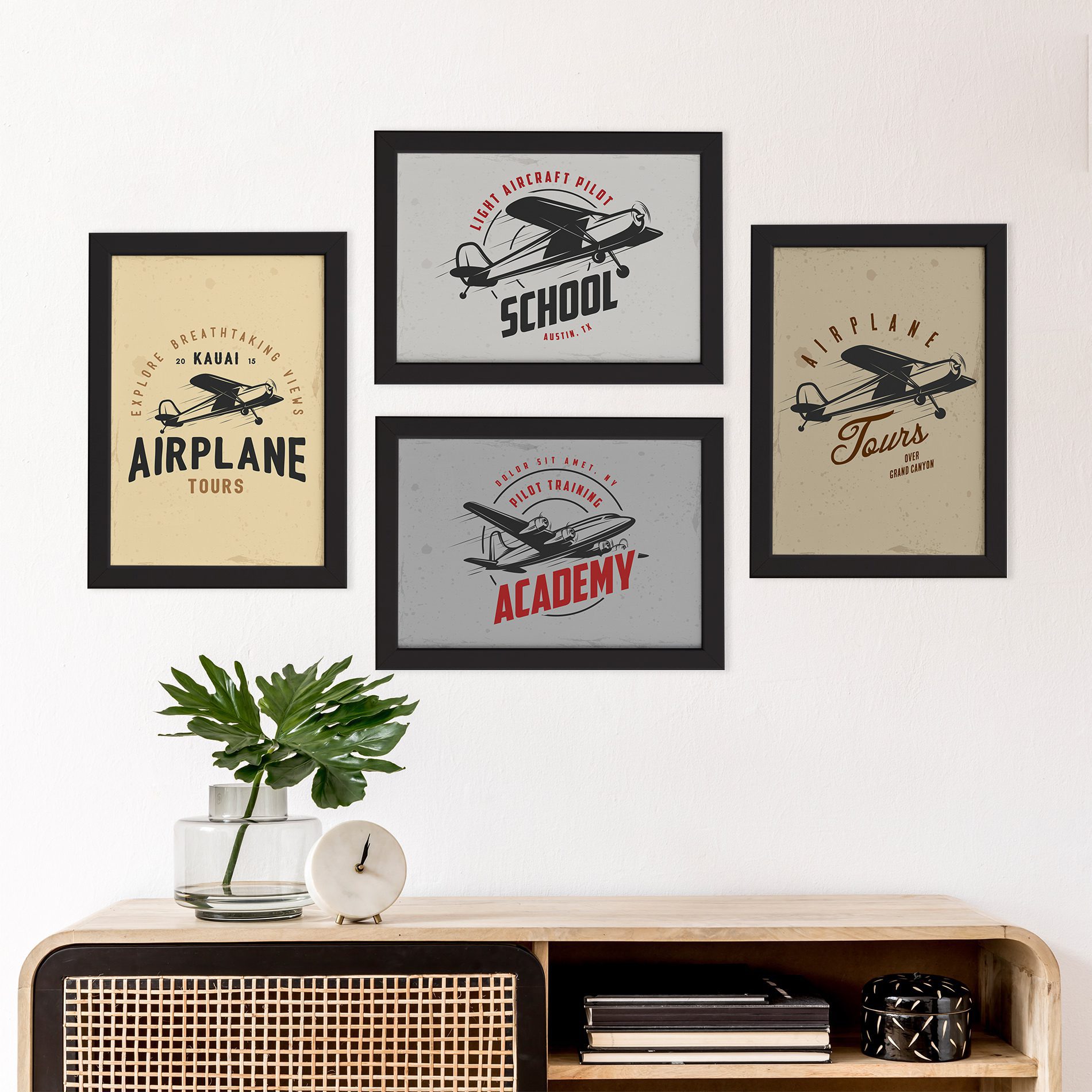 Quadros Vintage Frases Aviões Moldura Preta