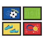 Quadros Futebol Infantil Kids kit 4un Moldura Preta 33x43cm
