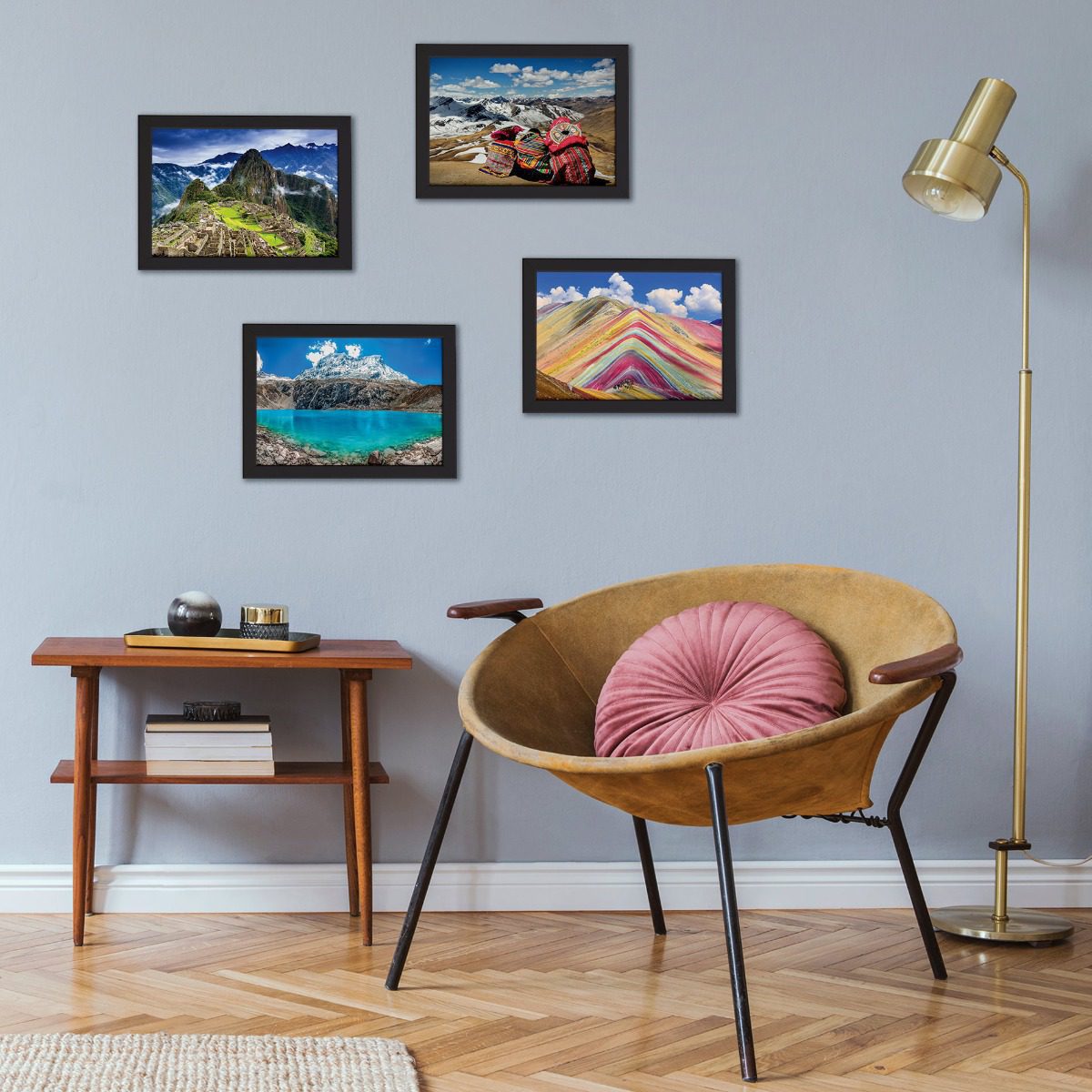 Quadros com Paisagens Peru Moldura Preta 22x32cm Kit 4un