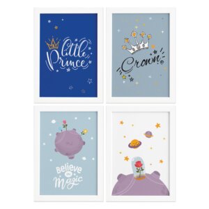 Quadros para Quarto Menino Príncipe Kit 4un Moldura Branca