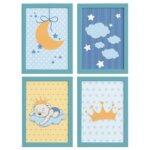 Quadros Ursinho Príncipe Moldura Azul 22x32cm 4un