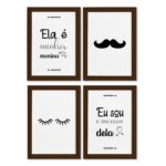 Quadros Carinhosos Valentines Moldura Marrom 22x32cm 4un