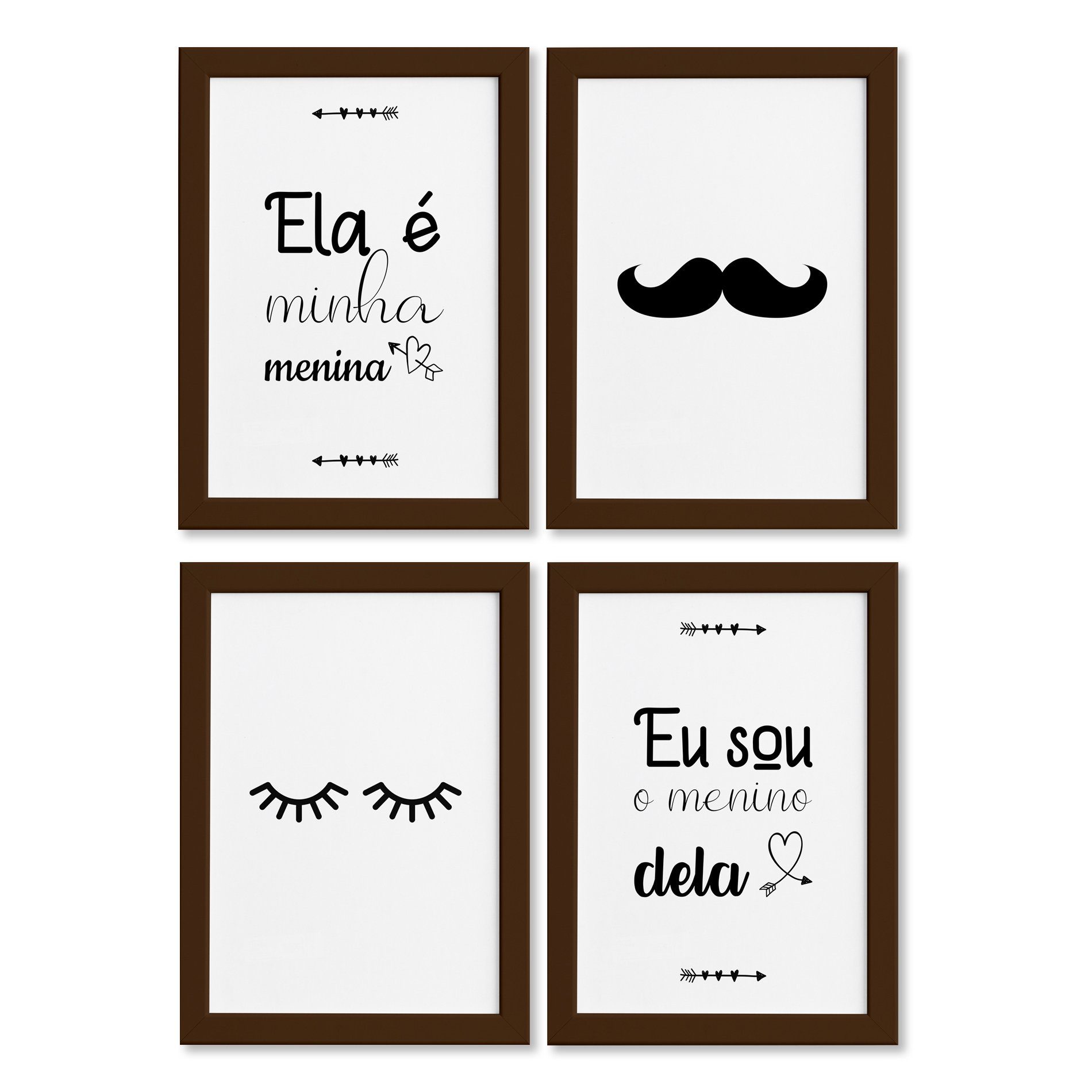 Quadros Frases Namoro Moldura Marrom 22x32cm 4un