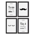 Quadros Carinhosos Valentines Moldura Preta 22x32cm 4un