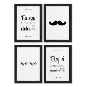 Quadros Frases Namoro Moldura Preta 33x43cm 4un