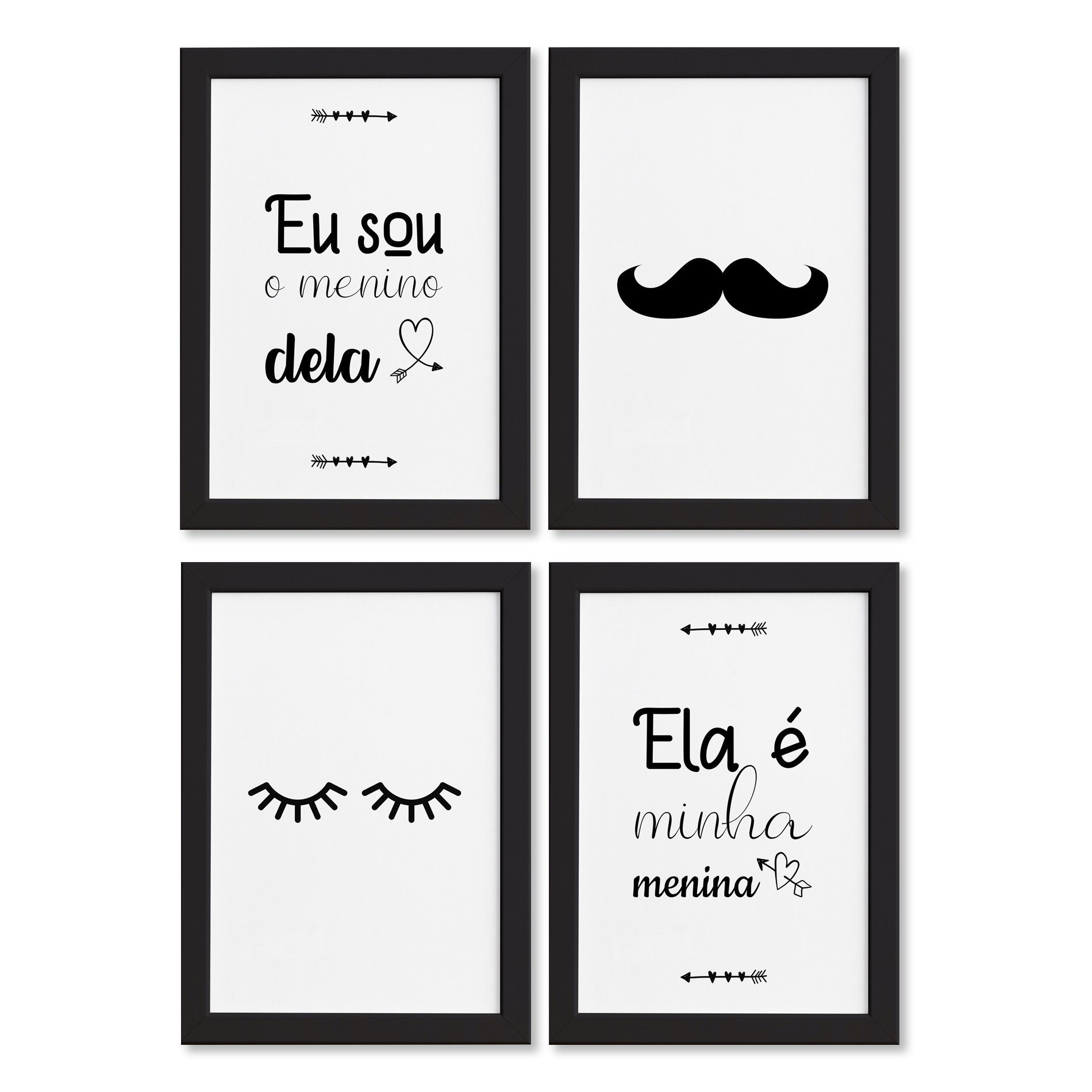 Quadros Frases Namoro Moldura Preta 33x43cm 4un