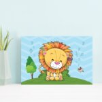 Placa Decorativa Infantil Leão Baby e Passarinho 20x30cm