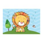 Quadro Infantil Leão Baby Passarinho Moldura Branca 22x32cm
