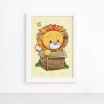 Quadro Infantil Leão Baby Patinhas Moldura Branca 22x32cm