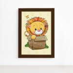 Quadro Infantil Leão Baby Patinhas Moldura Marrom 22x32cm