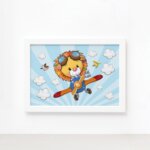 Quadro Infantil Leão Baby Piloto Moldura Branca 22x32cm