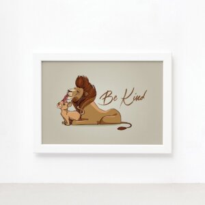 Quadro Decorativo Leão Be Kind Mold Branca 22x32cm