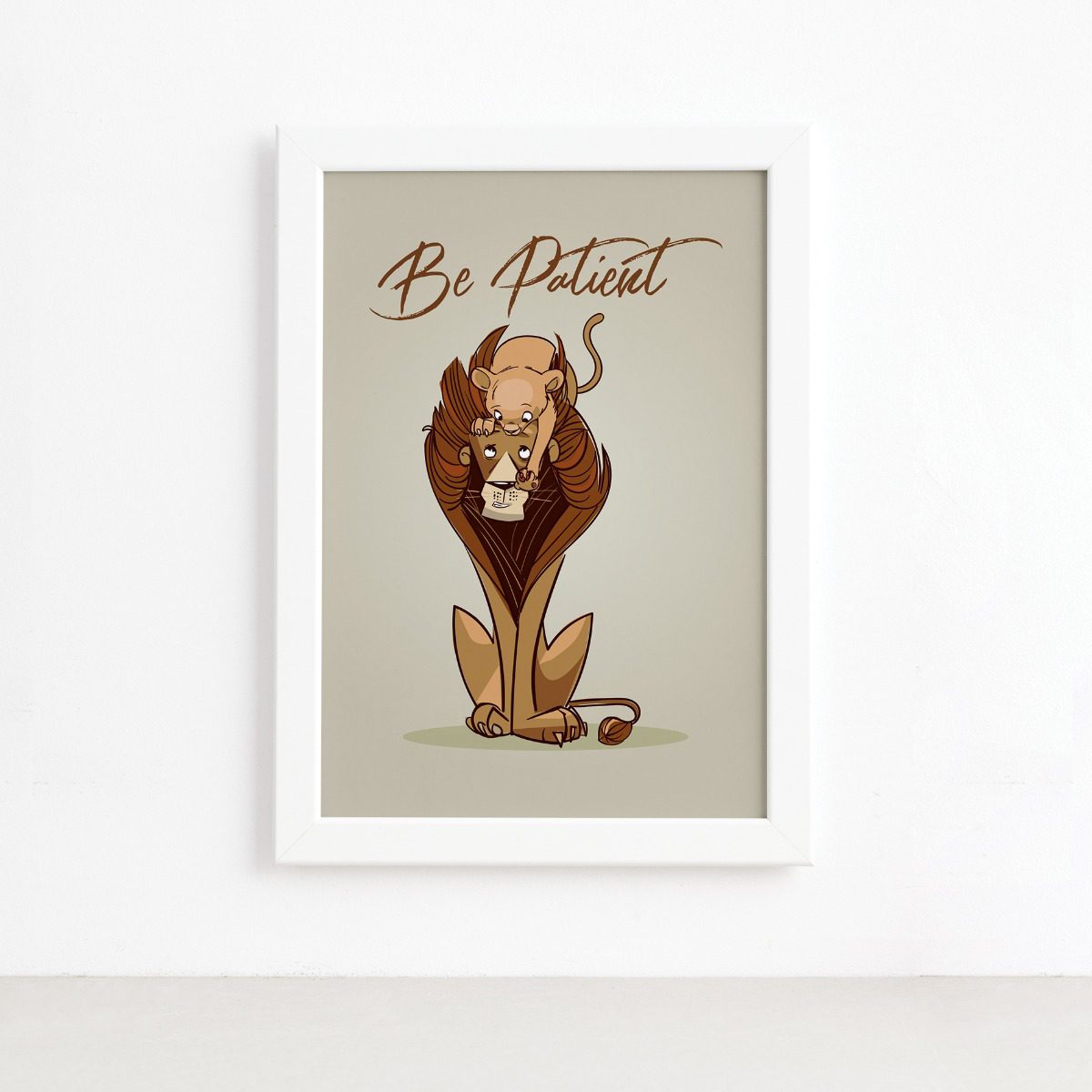 Quadro Decorativo Leão Be Patient Mold Branca 33x43cm 