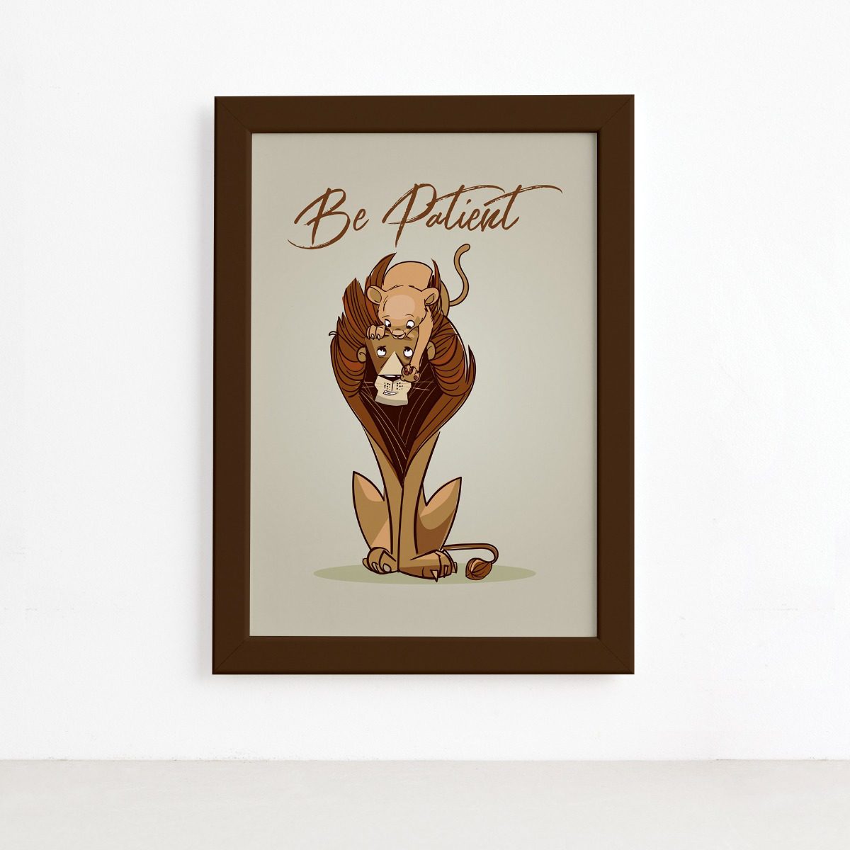 Quadro Decorativo Leão Be Patient Mold Marrom 33x43cm