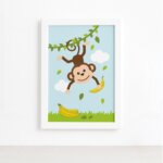Quadro Infantil Macaquinho e Banana 22x32cm Moldura Branca