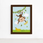 Quadro Infantil Macaquinho e Banana 22x32cm Moldura Marrom