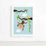 Quadro Macaco na Árvore Moldura Branca 22x32cm