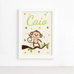 Quadro Macaco Nome Personalizado Moldura Branca 22x32cm