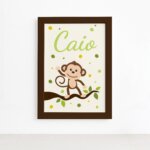 Quadro Macaco Nome Personalizado Moldura Marrom 22x32cm