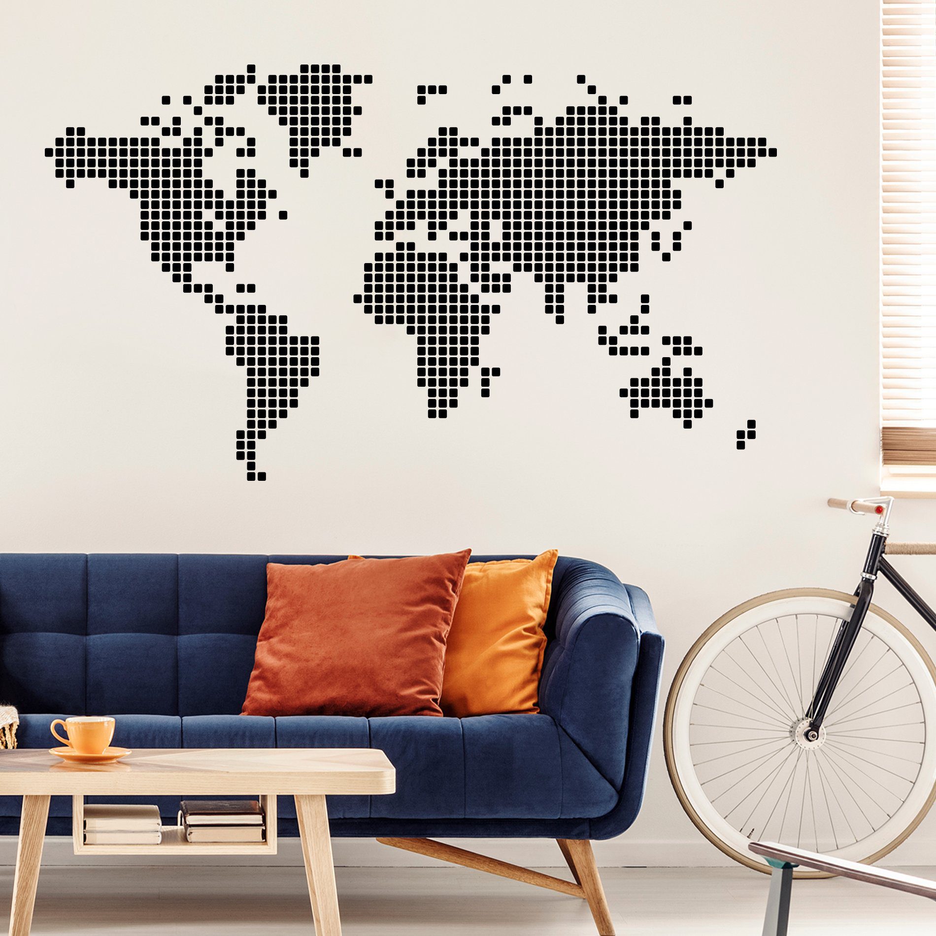Adesivo de Parede Mapa Mundi Preto Quadriculado