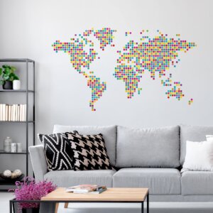 Adesivo de Parede Mapa Mundi Colorido Quadriculado