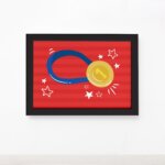 Quadro Futebol Kids Medalha Moldura Preta 22x32cm