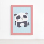 Quadro Animais Panda Deitado Moldura Rosa 22x32cm
