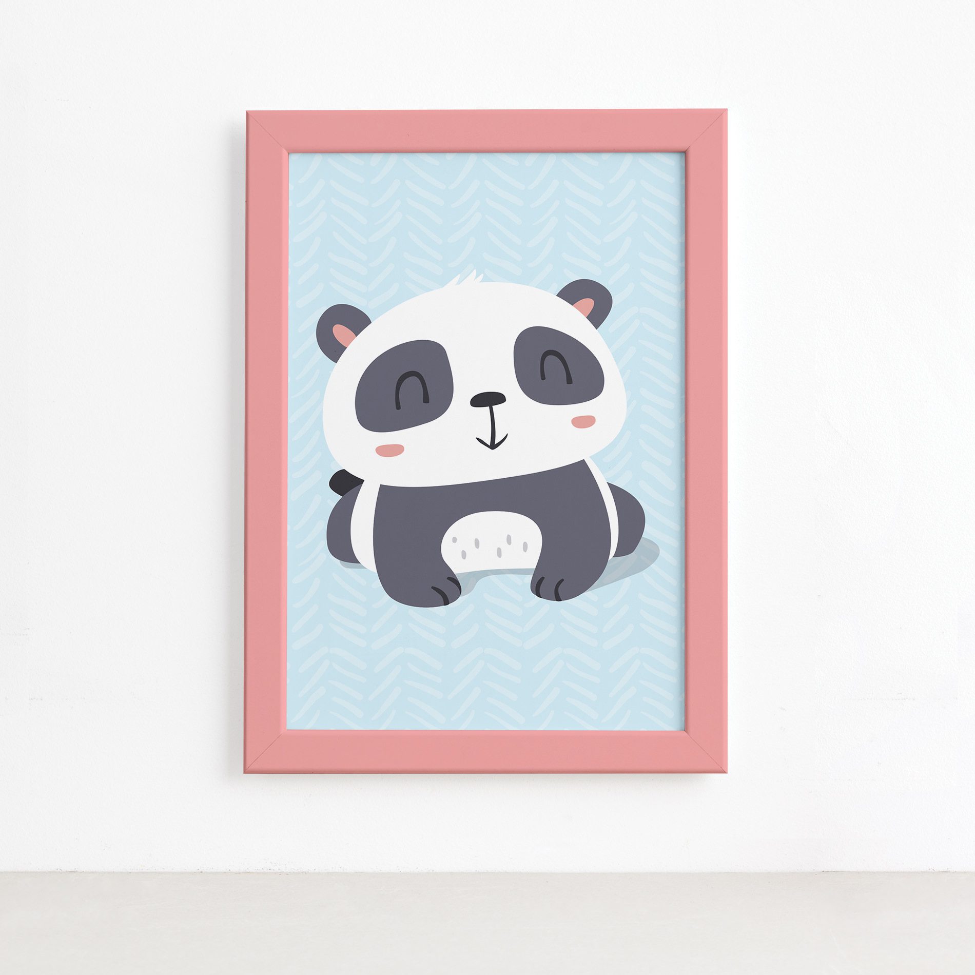 Quadro Animais Panda Deitado Moldura Rosa 22x32cm,Quadro Animais Panda Deitado Moldura Rosa 22x32cm