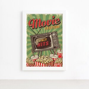 Quadro Vintage Cinema Movie Festival Moldura Branca 22x32cm,Quadro Vintage Cinema Movie Festival Moldura Branca 22x32cm