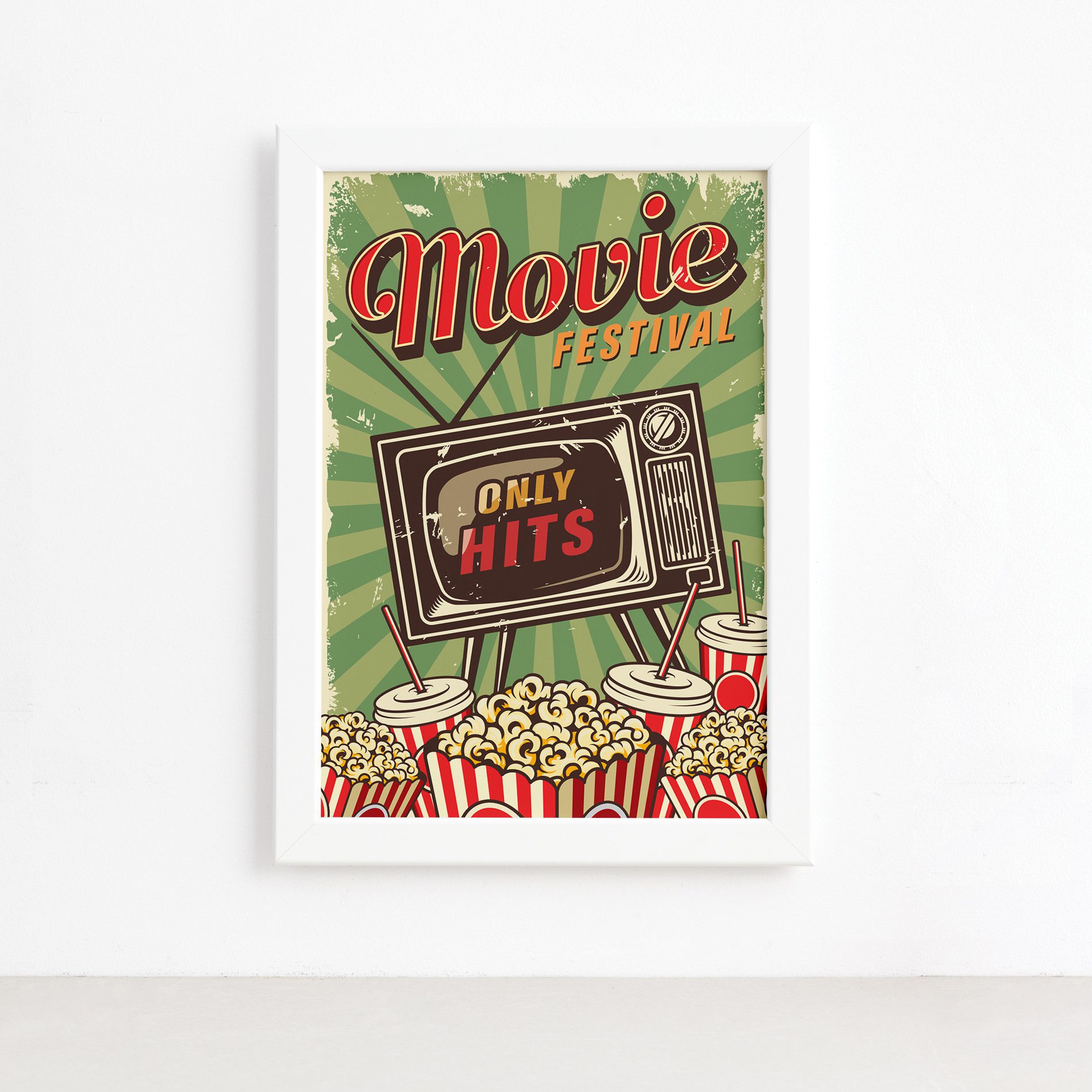 Quadro Vintage Cinema Movie Festival Moldura Branca 22x32cm,Quadro Vintage Cinema Movie Festival Moldura Branca 22x32cm