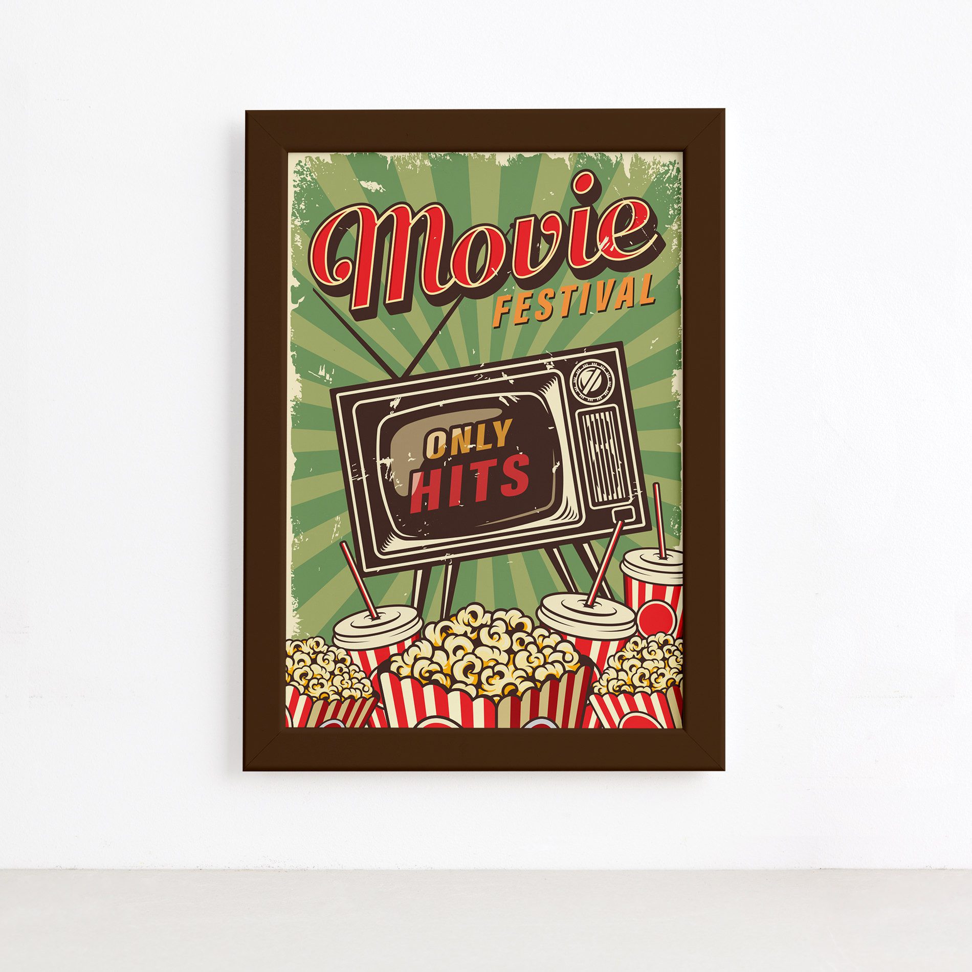 Quadro Vintage Cinema Movie Festival Moldura Marrom 22x32cm,Quadro Vintage Cinema Movie Festival Moldura Marrom 22x32cm